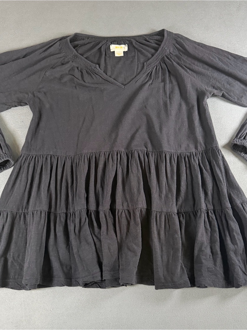 Maeve by Anthropologie Isola Tiered Babydoll Top Tunic Blouse Black - M